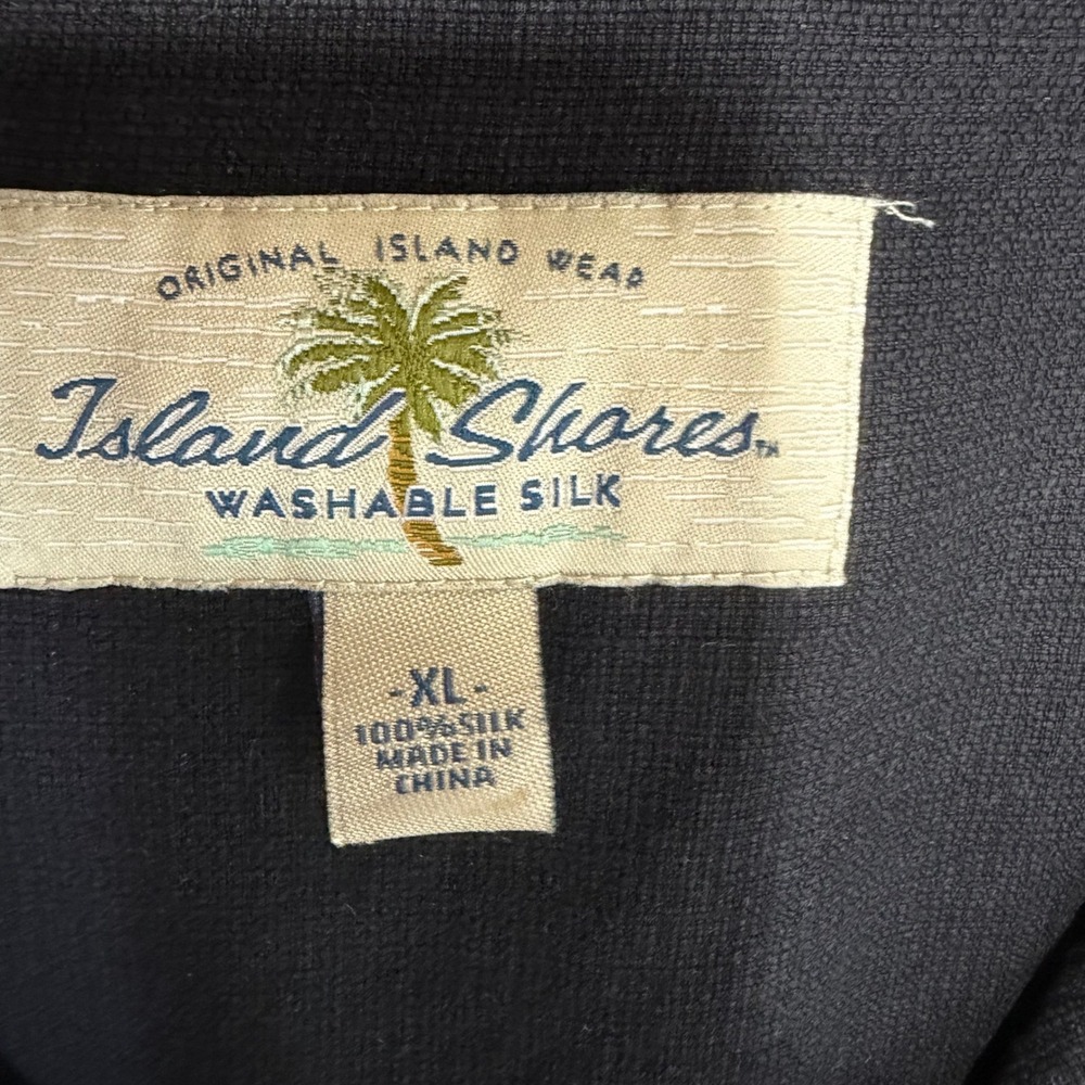 Island Shores Button Down Men XL Black Silk Bowling Stripe Camp Shirt - Picture 3 of 8